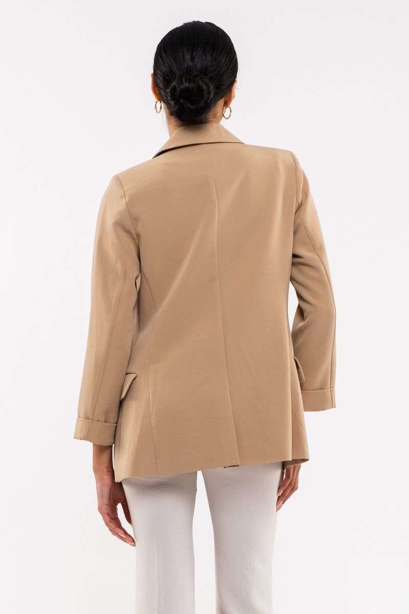 Double Breasted 3/4 Sleeve Blazer (Khaki)