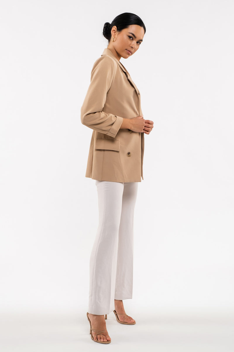 Double Breasted 3/4 Sleeve Blazer (Khaki)