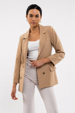 Double Breasted 3/4 Sleeve Blazer (Khaki)