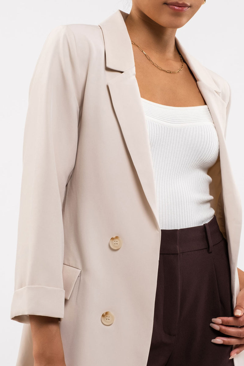 Double Breasted 3/4 Sleeve Blazer (Oatmeal)