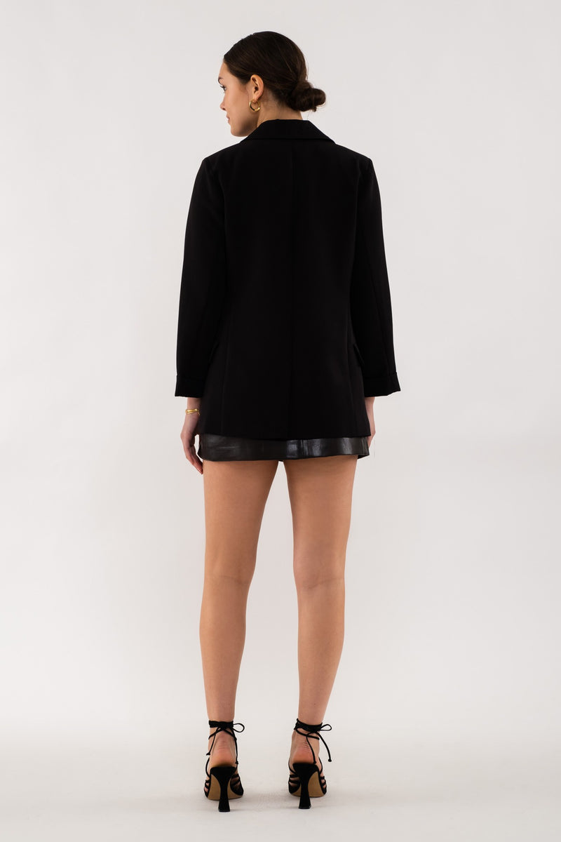 Double Breasted 3/4 Sleeve Blazer (Black)