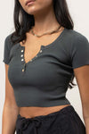 Cropped Snap Button Top (Dark Green)