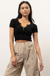 Cropped Snap Button Top (Black)