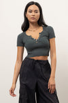 Cropped Snap Button Top (Dark Green)