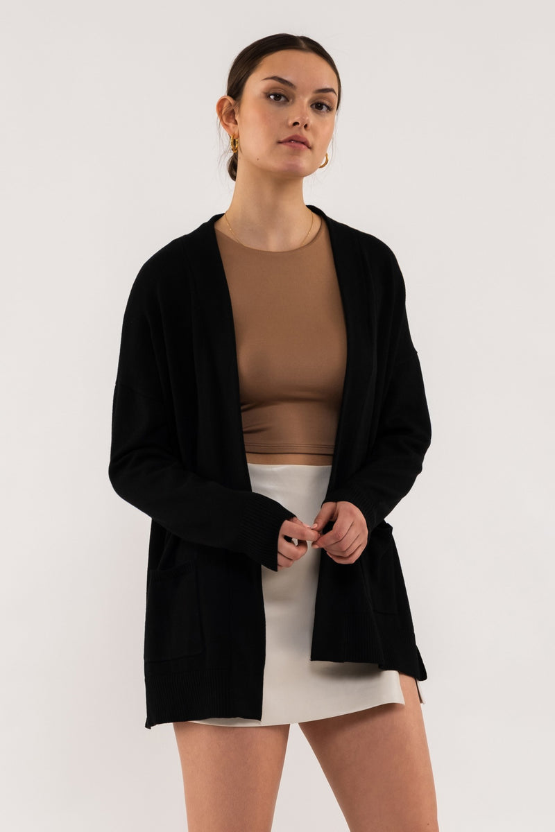 Long Sleeve Open Cardigan (Black)