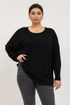 Drop Shoulder Round Neck Lightweight Sweater (Plus Size - Black)