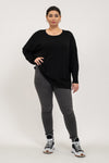 Drop Shoulder Round Neck Lightweight Sweater (Plus Size - Black)