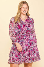 Long Sleeve Floral Print Dress (Plus Size)