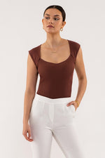 Ribbed Knit Sweetheart Neckline Top (Red Bean)