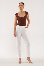 Ribbed Knit Sweetheart Neckline Top (Red Bean)