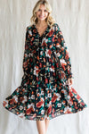 Floral Print Chiffon Tiered Midi Dress (Plus Size)