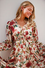 Floral Print Chiffon Tiered Midi Dress (Plus Size - Ivory)