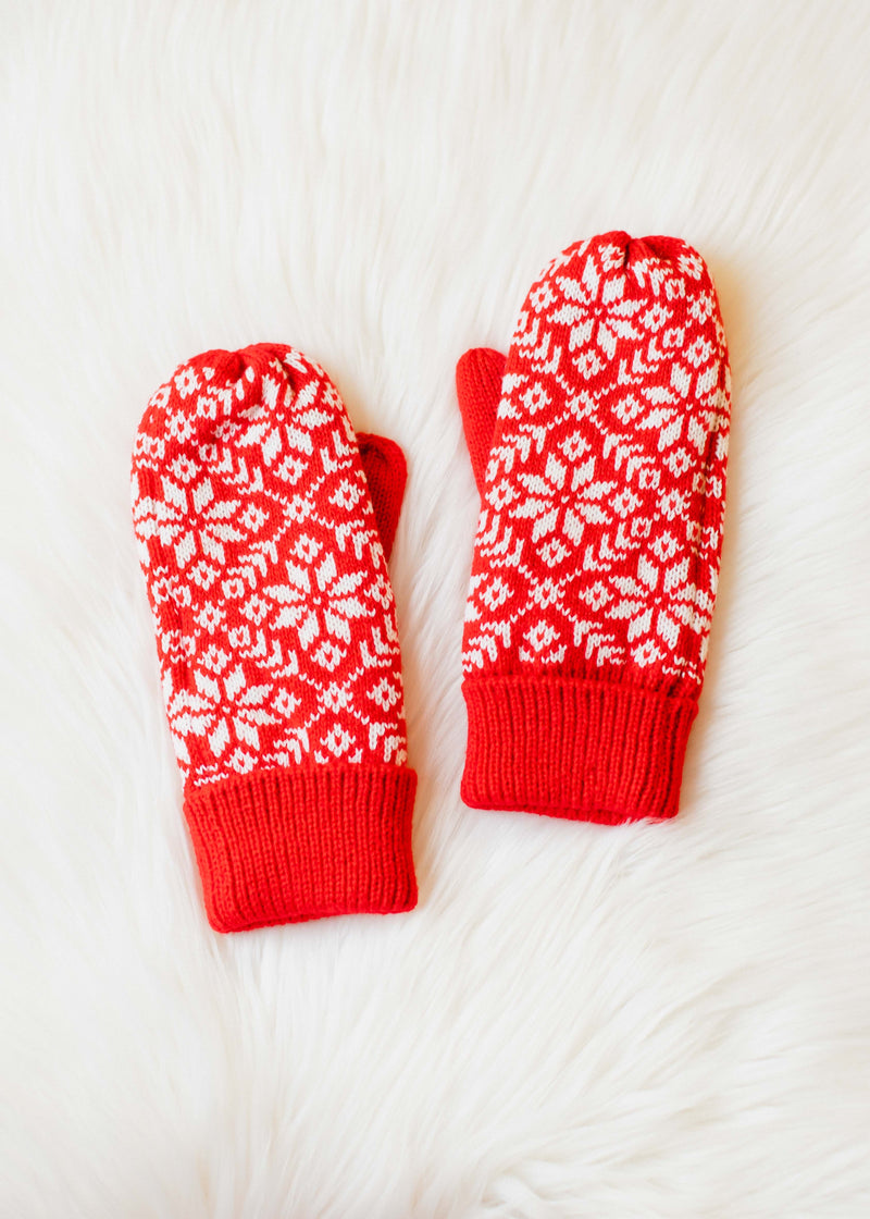Red & White Snowflake Mittens