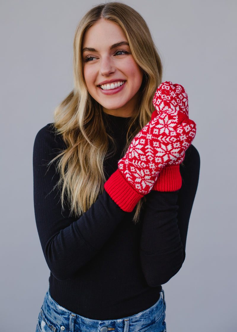 Red & White Snowflake Mittens