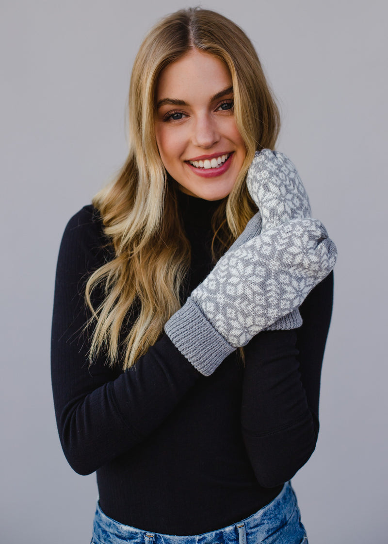 Grey & White Snowflake Mittens
