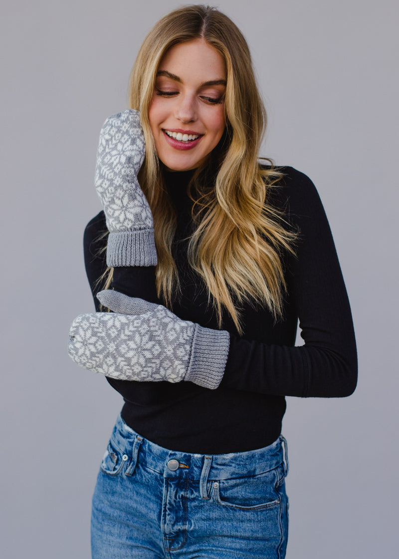 Grey & White Snowflake Mittens
