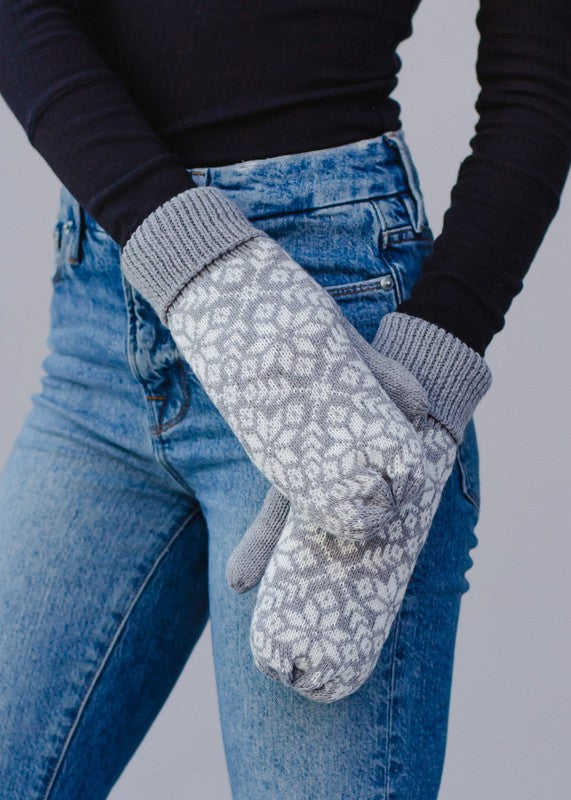 Grey & White Snowflake Mittens