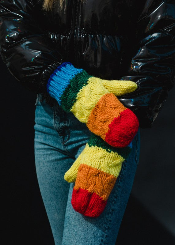 Classic Rainbow Striped Knit Mittens