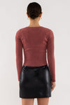 Rib Knit Long Sleeve Top (Red Bean)
