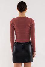 Rib Knit Long Sleeve Top (Red Bean)