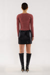 Rib Knit Long Sleeve Top (Red Bean)