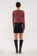Rib Knit Long Sleeve Top (Red Bean)