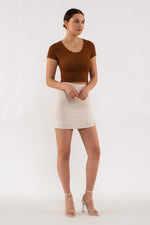 Scallop Detail Knit Top (Brown)