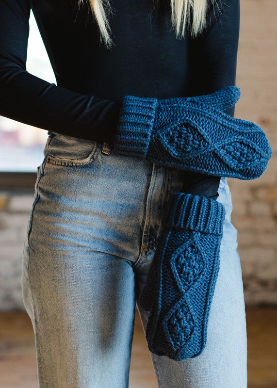 Steel Blue Cable Knit Mittens