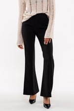 Front Seam Elastic Waist Flare Leg Pants (Black)