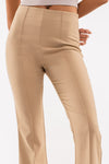 Front Seam Elastic Waist Flare Leg Pants (Khaki)