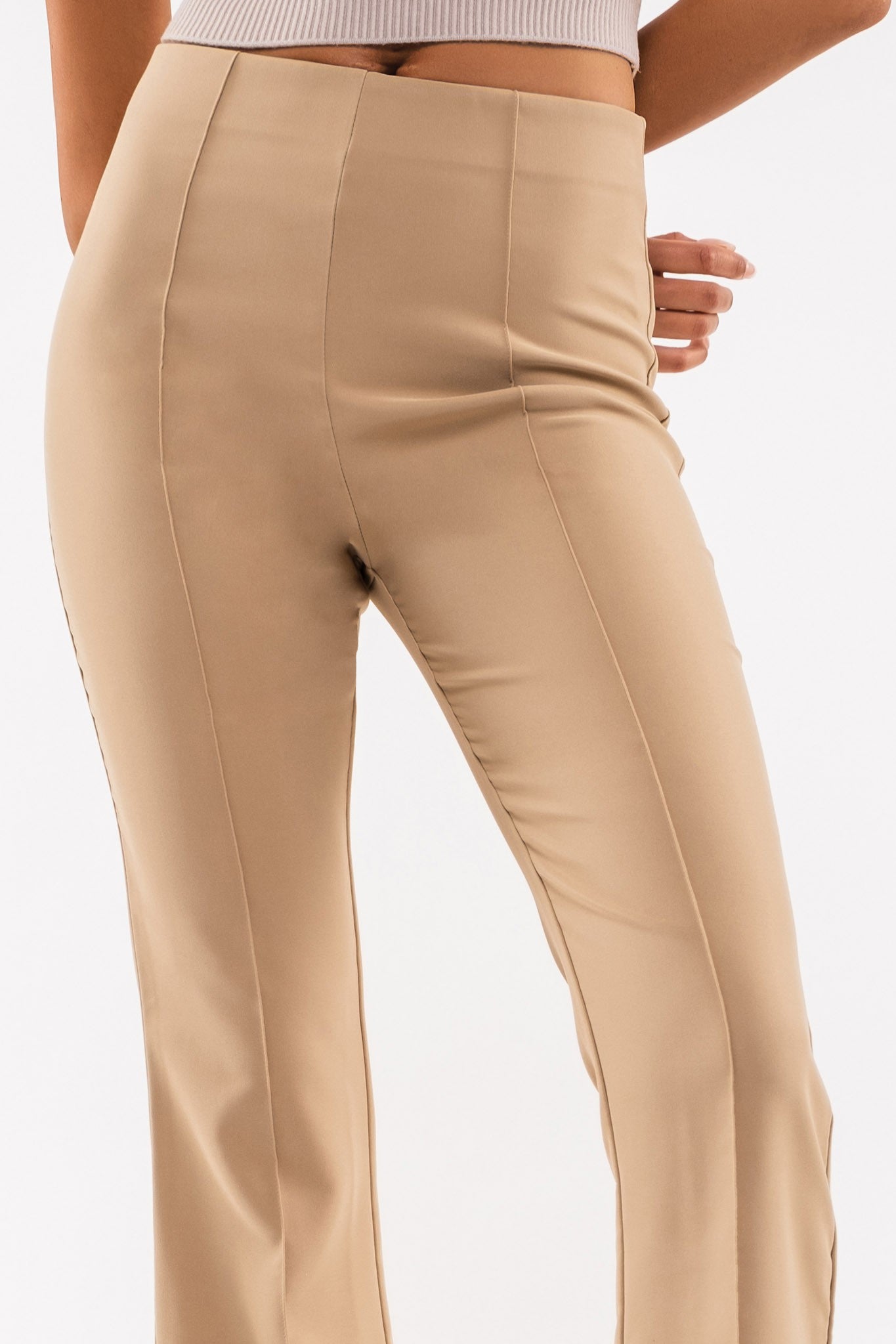 Belted Beige Flare Trousers Calca Abertura Flare - Brand Salinas