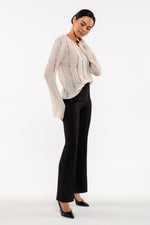 Front Seam Elastic Waist Flare Leg Pants (Black)