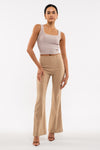 Front Seam Elastic Waist Flare Leg Pants (Khaki)