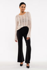 Front Seam Elastic Waist Flare Leg Pants (Black)