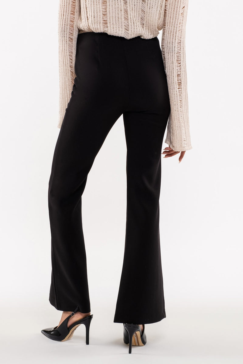 Front Seam Elastic Waist Flare Leg Pants (Black)