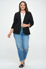 Shirred Sleeve Textured Blazer (Black - Plus Size)