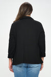 Shirred Sleeve Textured Blazer (Black - Plus Size)