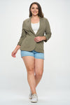 Shirred Sleeve Textured Blazer (Olive - Plus Size)