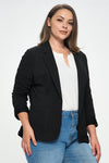 Shirred Sleeve Textured Blazer (Black - Plus Size)