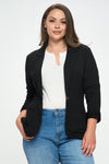 Shirred Sleeve Textured Blazer (Black - Plus Size)