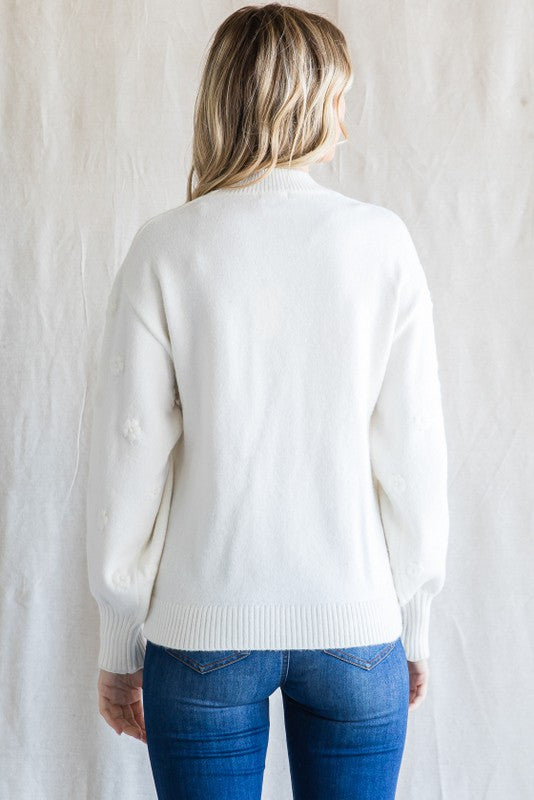 Flower Textured Knit Pullover