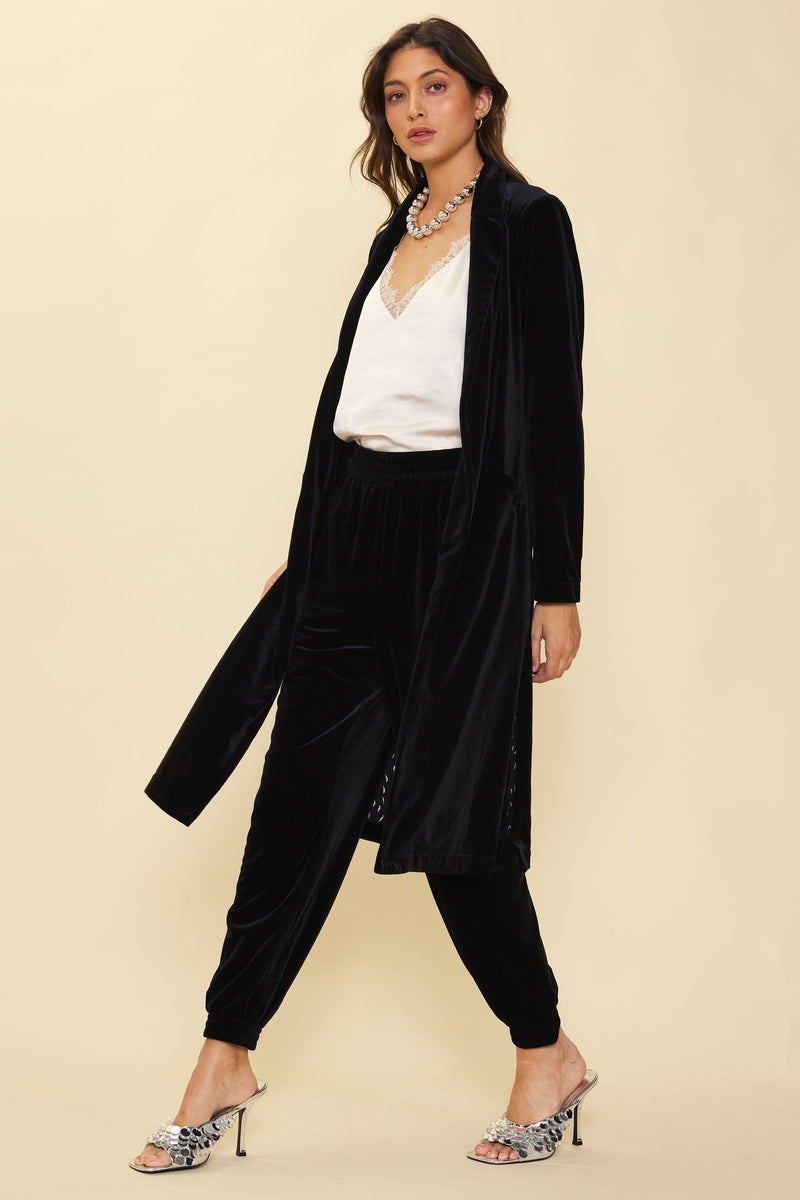 Elastic Waist Velvet Jogger Pants (Black)