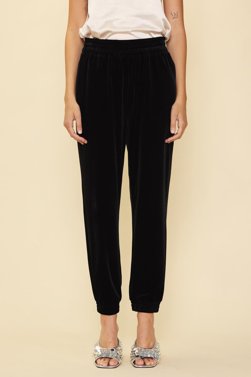 Elastic Waist Velvet Jogger Pants (Black)