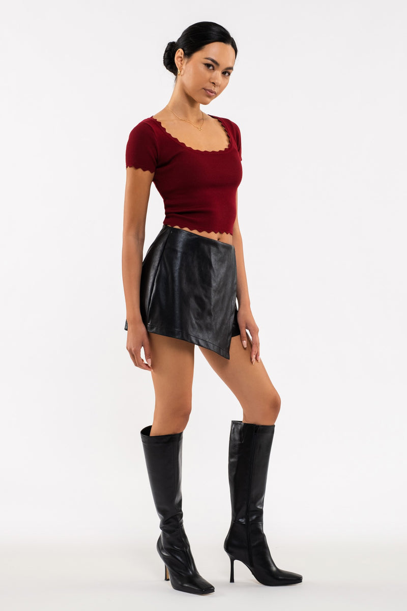 Scallop Edge Knit Top (Rosewood)