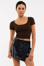 Scallop Edge Knit Top (Dark Brown)