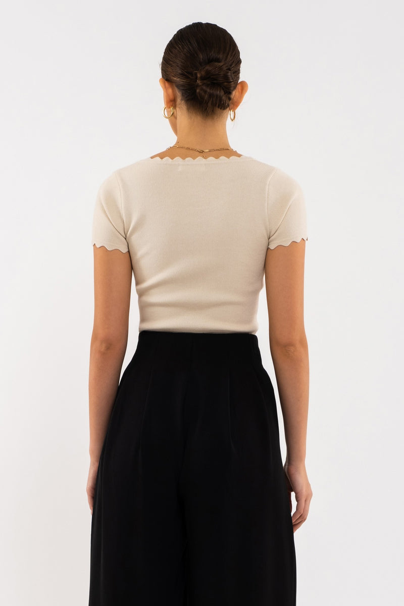 Scallop Edge Knit Top (Oatmeal)