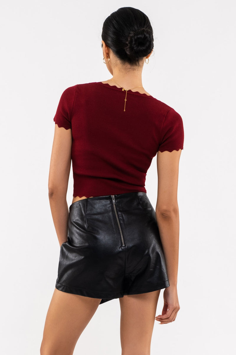 Scallop Edge Knit Top (Rosewood)