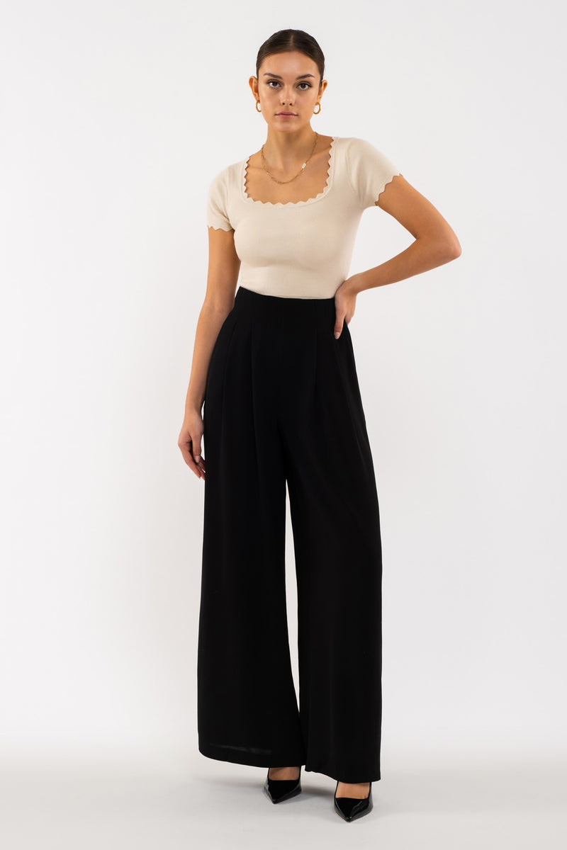 Scallop Edge Knit Top (Oatmeal)