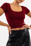 Scallop Edge Knit Top (Rosewood)