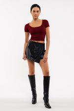 Scallop Edge Knit Top (Rosewood)